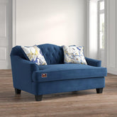 Wooden Recessed Arm Loveseat Sofa 2 Seater Blue (Walnut Legs) - WoodenTwist